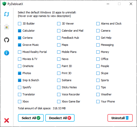 PyDebloatX：Windows 10 预装应用卸载清理工具